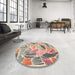 Round Machine Washable Contemporary Deep Peach Orange Rug in a Office, wshcon1177