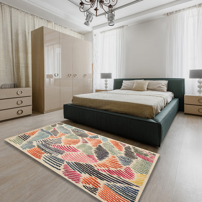 Contemporary Deep Peach Orange Modern Rug in a Bedroom, con1177