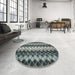 Round Machine Washable Contemporary Gunmetal Gray Rug in a Office, wshcon1178