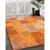 Contemporary Orange Red Patchwork Rug, con1185