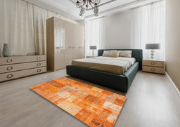 Contemporary Orange Red Patchwork Rug in a Bedroom, con1185