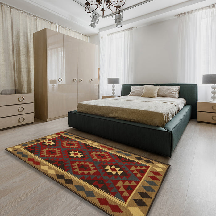 Contemporary Saffron Red Oriental Rug in a Bedroom, con1188