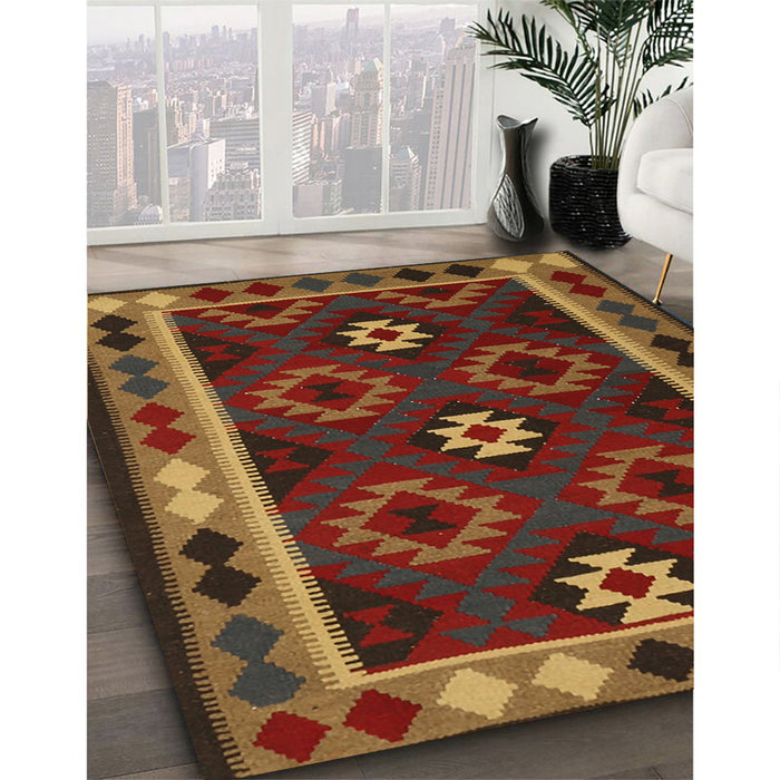 Contemporary Saffron Red Oriental Rug in Family Room, con1188