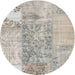 Sideview of Contemporary Pale Silver Gray Patchwork Rug, con1189