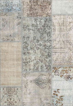 Contemporary Pale Silver Gray Patchwork Rug, con1189