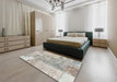 Contemporary Pale Silver Gray Patchwork Rug in a Bedroom, con1189