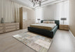 Contemporary Pale Silver Gray Patchwork Rug in a Bedroom, con1190