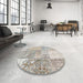 Round Contemporary Pale Silver Gray Patchwork Rug in a Office, con1190