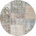 Sideview of Contemporary Pale Silver Gray Patchwork Rug, con1190