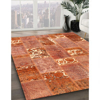 Contemporary Red Patchwork Rug, con1193