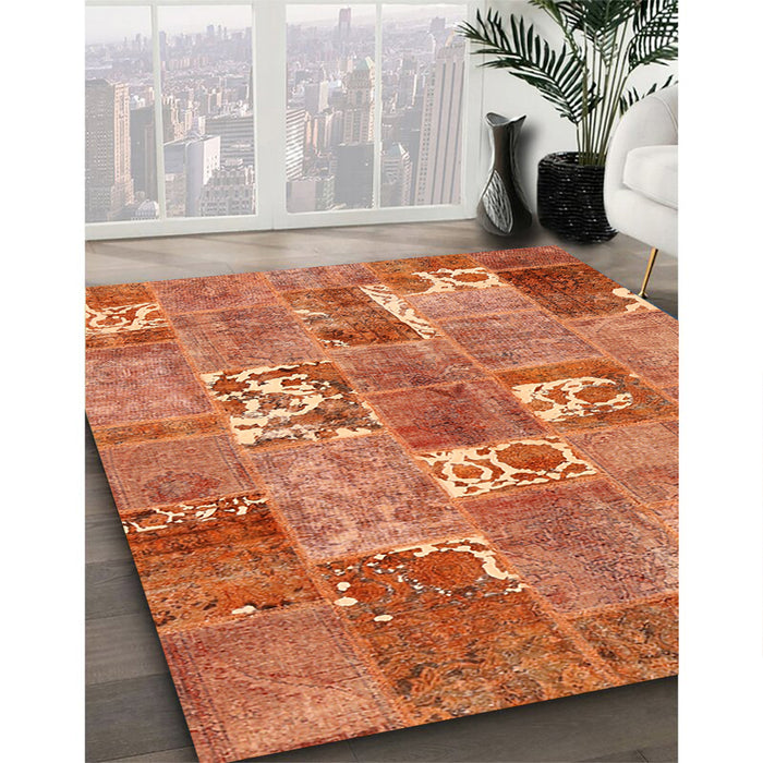 Contemporary Red Patchwork Rug in Family Room, con1193