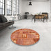 Round Machine Washable Contemporary Fire Red Rug in a Office, wshcon1193