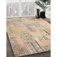 Contemporary Camel Brown Patchwork Rug, con1196