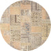 Sideview of Contemporary Camel Brown Patchwork Rug, con1196