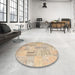 Round Contemporary Camel Brown Patchwork Rug in a Office, con1196