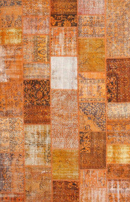 Contemporary Orange Red Patchwork Rug, con1198