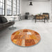 Round Machine Washable Contemporary Orange Red Rug in a Office, wshcon1198