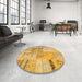 Round Contemporary Orange Patchwork Rug in a Office, con1201