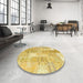 Round Contemporary Yellow Patchwork Rug in a Office, con1202