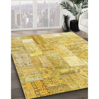 Contemporary Yellow Patchwork Rug, con1202