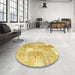 Round Machine Washable Contemporary Yellow Rug in a Office, wshcon1202