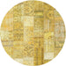 Sideview of Contemporary Yellow Patchwork Rug, con1202