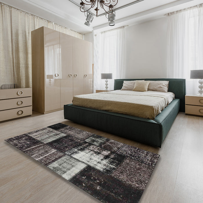 Machine Washable Contemporary Charcoal Black Rug in a Bedroom, wshcon1203