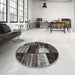 Round Machine Washable Contemporary Charcoal Black Rug in a Office, wshcon1203