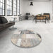 Round Machine Washable Contemporary Gunmetal Gray Rug in a Office, wshcon1204