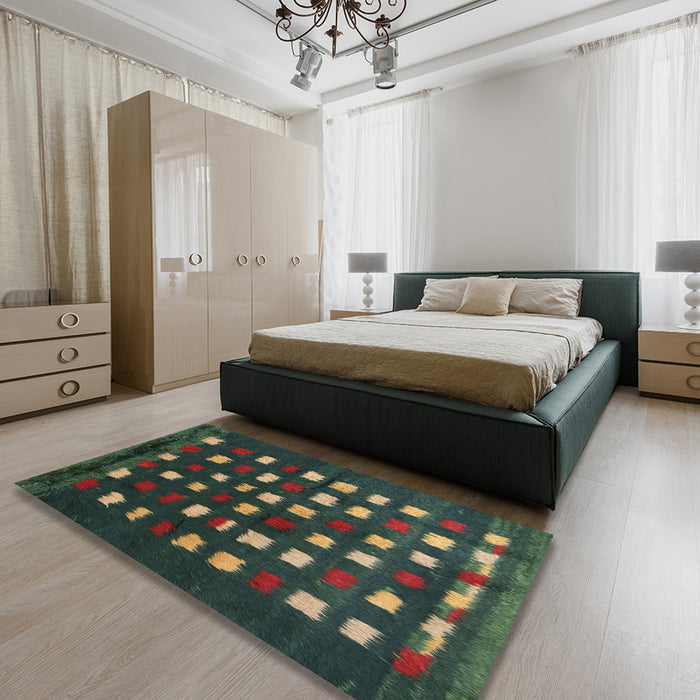Contemporary Dark Olive Green Modern Rug in a Bedroom, con1205