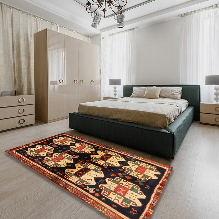 Contemporary Deep Red Modern Rug in a Bedroom, con1207