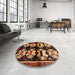 Round Contemporary Deep Red Modern Rug in a Office, con1207