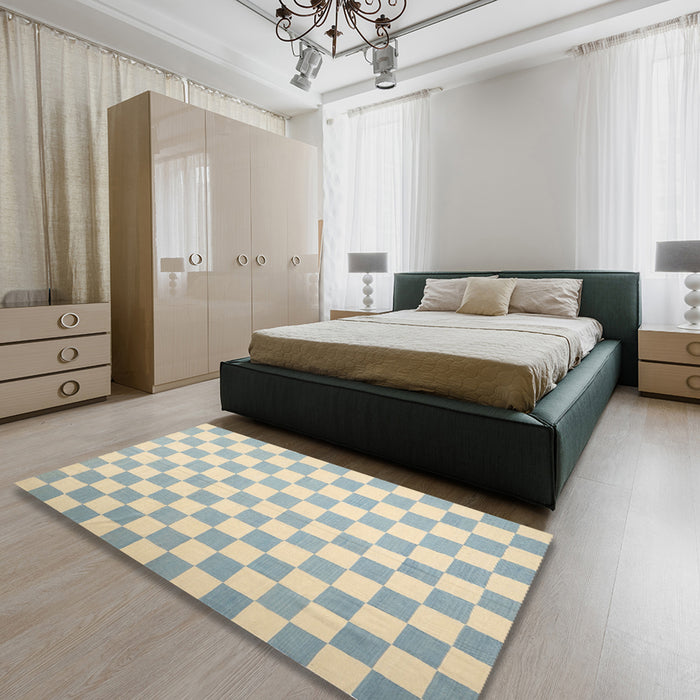Contemporary Dark Gray Checkered Rug in a Bedroom, con1214