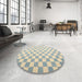 Round Contemporary Dark Gray Checkered Rug in a Office, con1214