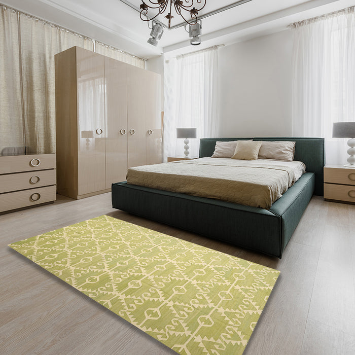 Contemporary Mustard Yellow Modern Rug in a Bedroom, con1215