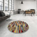 Round Contemporary Reddish Brown Modern Rug in a Office, con1220