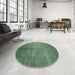 Round Machine Washable Contemporary Green Rug in a Office, wshcon1228
