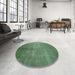 Round Contemporary Green Modern Rug in a Office, con1228