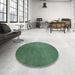 Round Machine Washable Contemporary Medium Forest Green Rug in a Office, wshcon1231