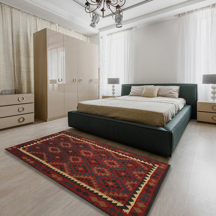 Contemporary Dark Brown Oriental Rug in a Bedroom, con1234