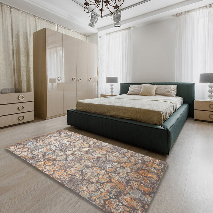 Contemporary Dark Almond Brown Modern Rug in a Bedroom, con1239