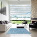 Square Contemporary Denim Blue Modern Rug in a Living Room, con123