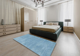 Contemporary Denim Blue Modern Rug in a Bedroom, con123