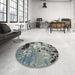 Round Machine Washable Contemporary Dark Gray Rug in a Office, wshcon1243