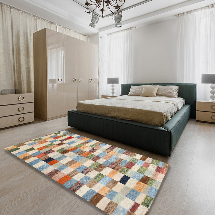 Contemporary Dark Almond Brown Modern Rug in a Bedroom, con1244