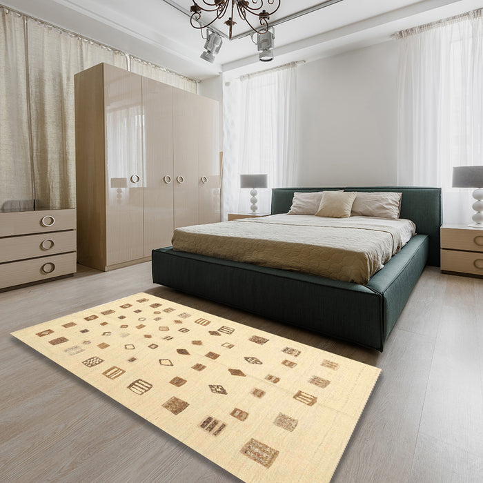 Contemporary Sun Yellow Modern Rug in a Bedroom, con1247