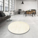 Round Contemporary Lemon Beige Solid Rug in a Office, con124