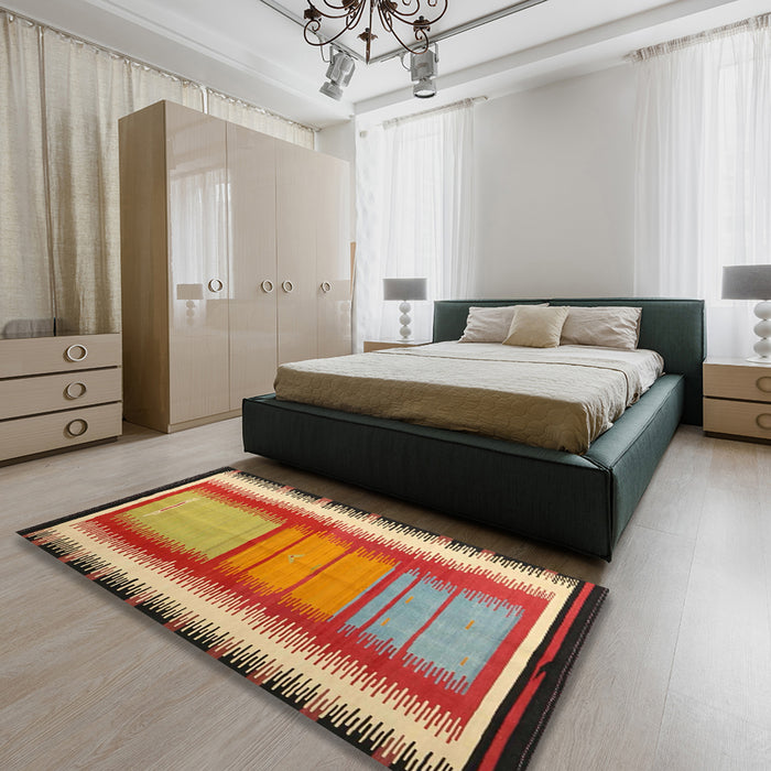 Machine Washable Contemporary Metallic Gold Rug in a Bedroom, wshcon1254