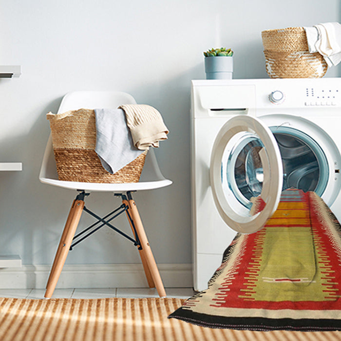 Machine Washable Contemporary Metallic Gold Rug in a Washing Machine, wshcon1254