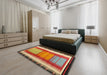 Contemporary Metallic Gold Southwestern Rug in a Bedroom, con1254